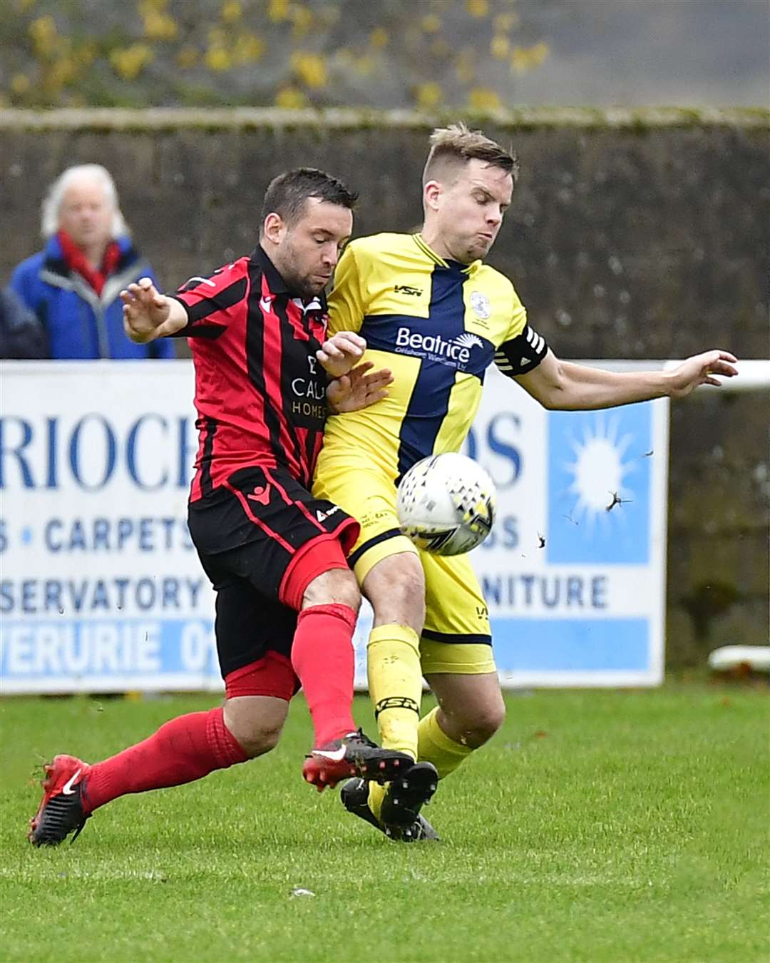 Wick Academy captain Alan Farquhar keeps a close eye on Inverurie striker Neil Gauld during last week's 1-0 victory at Harlaw Park. Farquhar will be charged with keeping Cammy Keith under wraps when the Scorries face Keith this weekend. Picture: Mel Roger