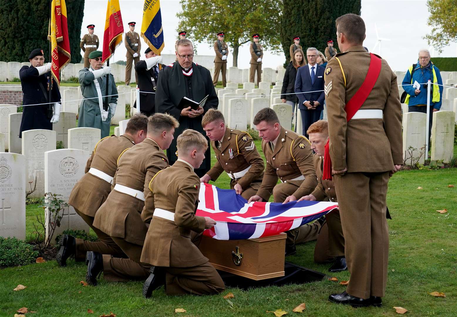 Lance Corporal Robert Cook is laid to rest with full military honours (Gareth Fuller/PA)