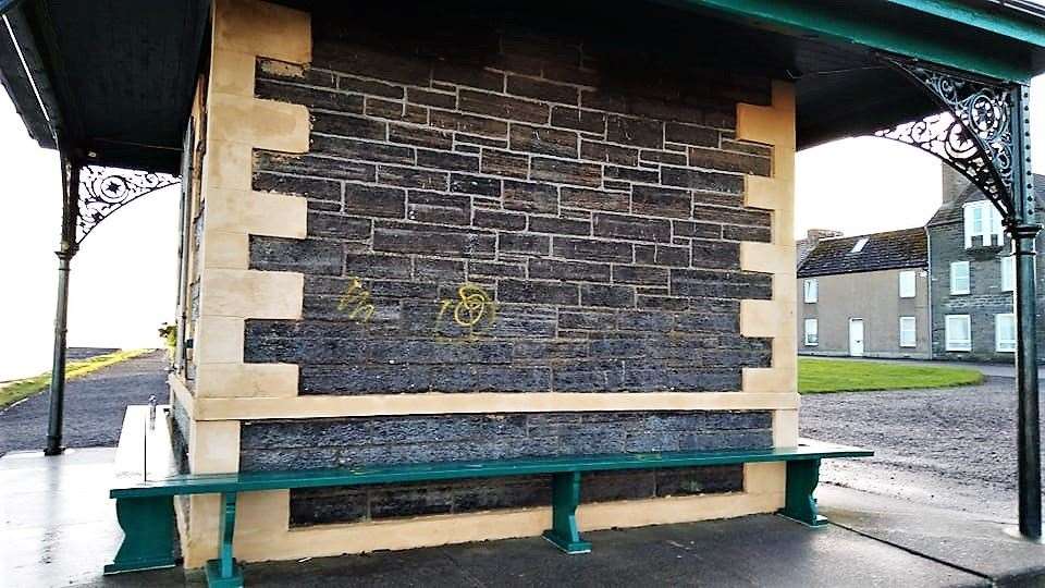 Graffiti vandalism on the historic landmark, Wick Pilot House. Picture: Derek Bremner