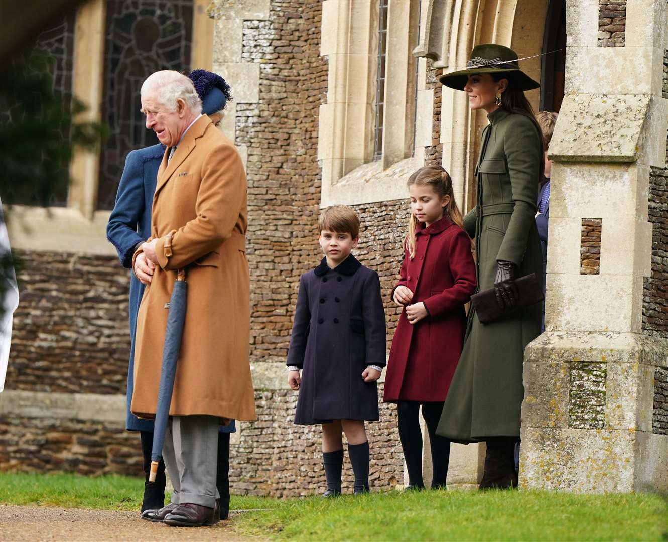 The King, Prince Louis, Princess Charlotte and the Princess of Wales attending the Christmas Day morning church service at St Mary Magdalene (Joe Giddens/PA)