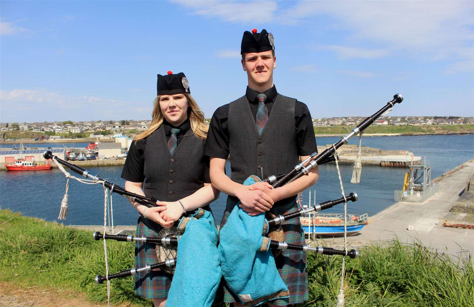 Morven and Glenn Miller of Wick RBLS Pipe Band at the Braehead. Picture: Alan Hendry