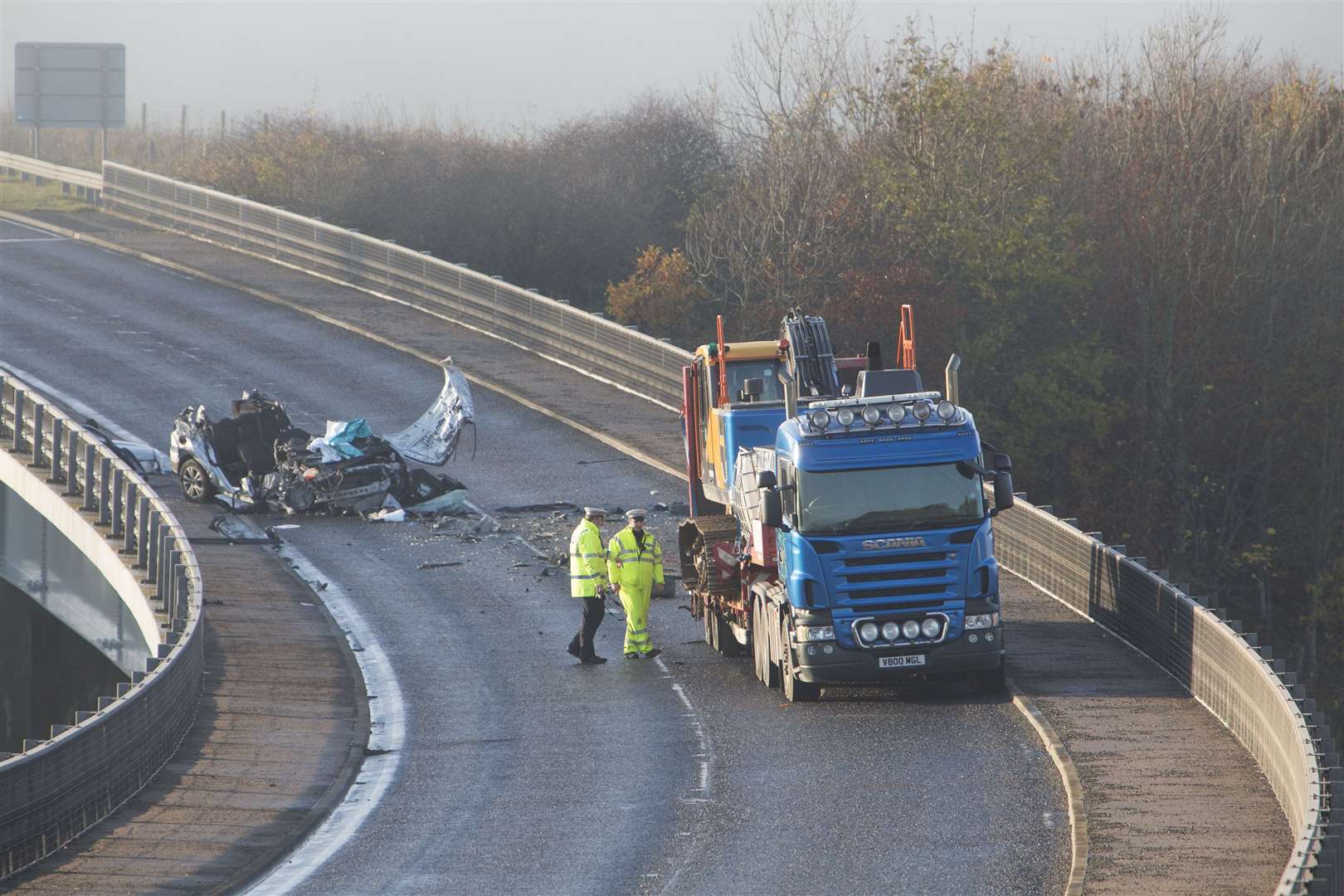 The accident scene on the A9 at Dunbeath on Tuesday. Picture: Robert MacDonald / Northern Studios