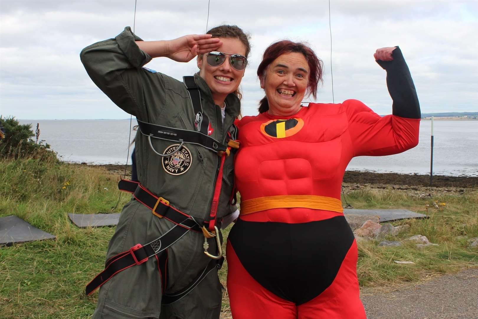 Susan Andrew (left) and Jacky Potts after their successful abseil from the Kessock Bridge