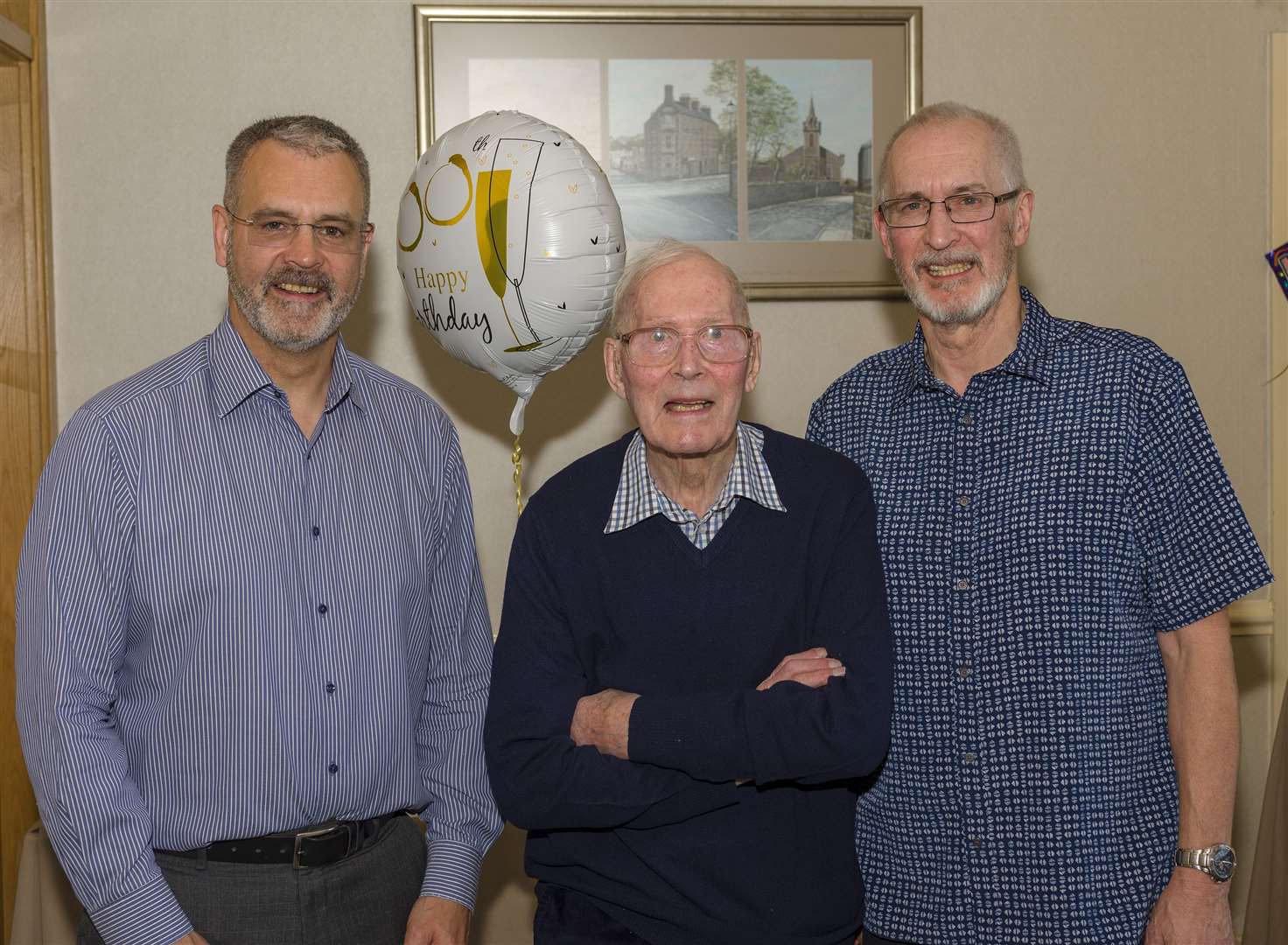 Allan Abernethy pictured with his sons Wilson (left) and Bill on his 100th birthday.