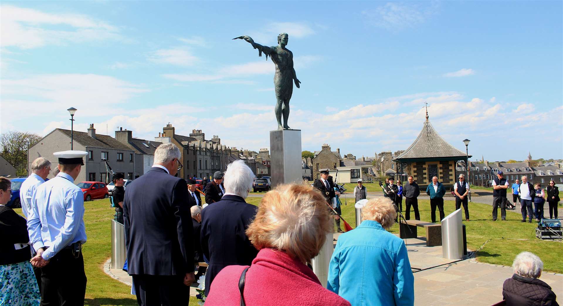 A crowd of more than 100 gathered around the Seafarers Memorial on National Fishing Remembrance Day 2025. Picture: Alan Hendry