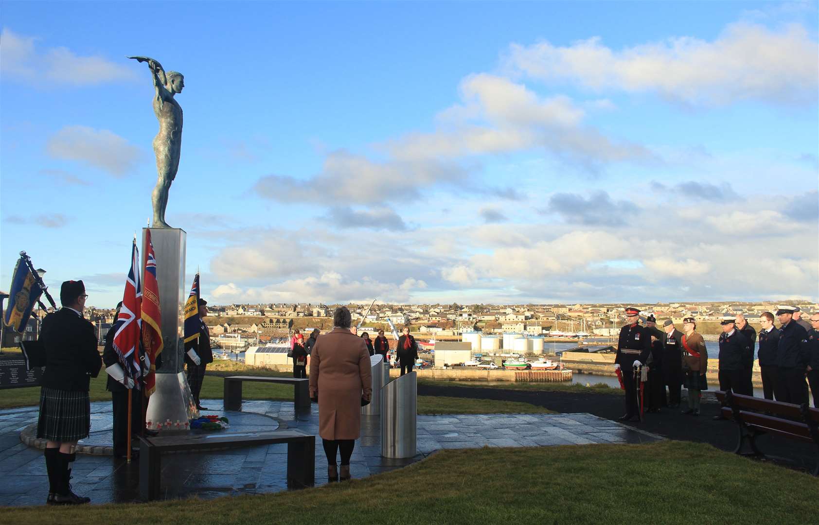 The Remembrance Sunday ceremony at the Seafarers Memorial was the first event of its kind since the statue was unveiled in May. Picture: Alan Hendry
