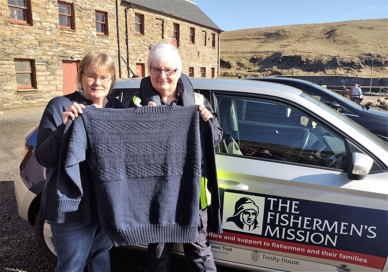 Marcella MacDonald from Lybster, at left with Jackie Dodds from the Fishermen's Mission. Marcella won the gansey jumper and her husband Frankie, a former fisherman, will now wear it.
