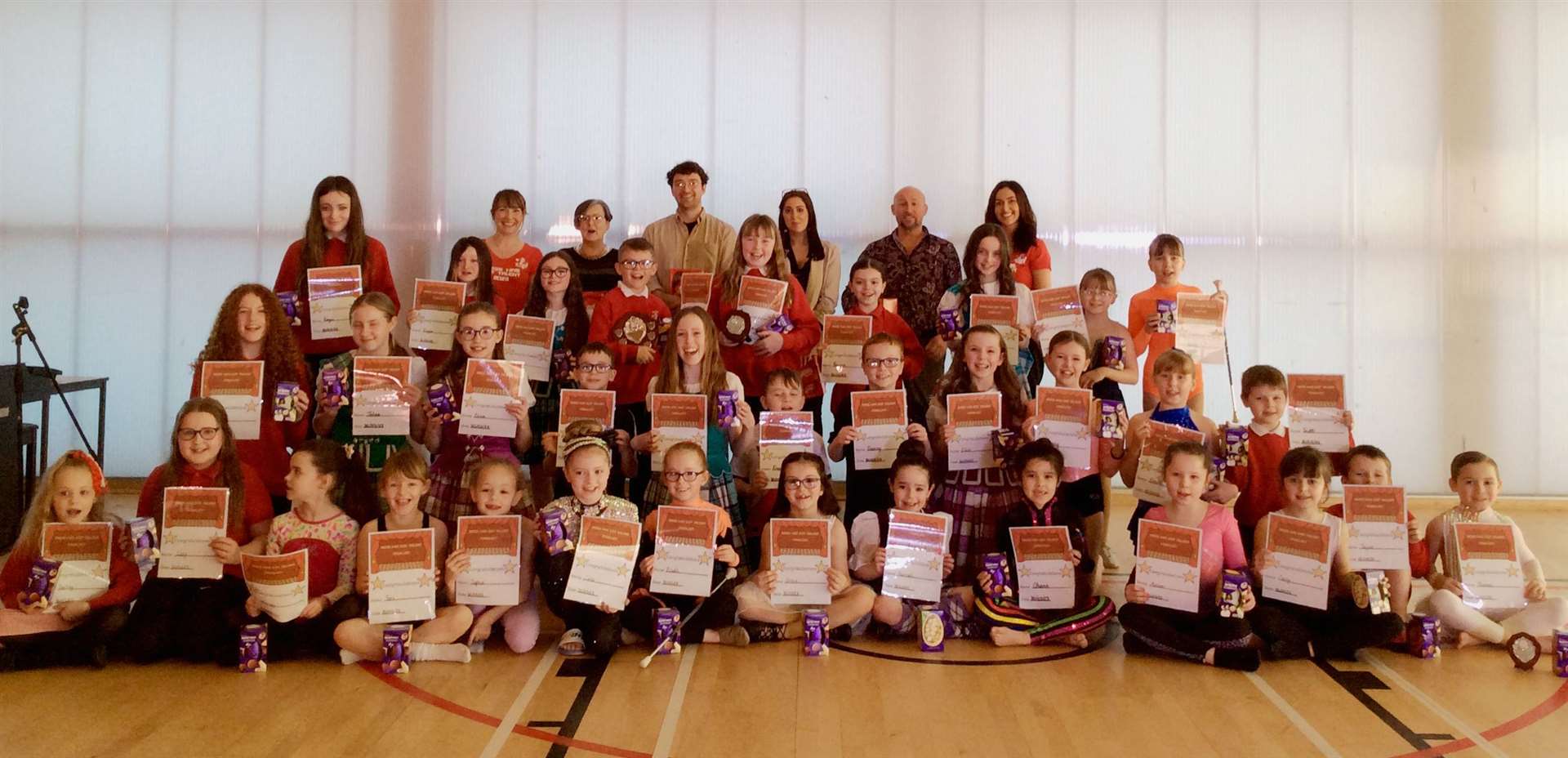 Noss's Got Talent finalists with the judges and class teachers Cara Shearer and Avril Farquhar.