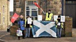 Protesters outside the RBS branch in Wick.