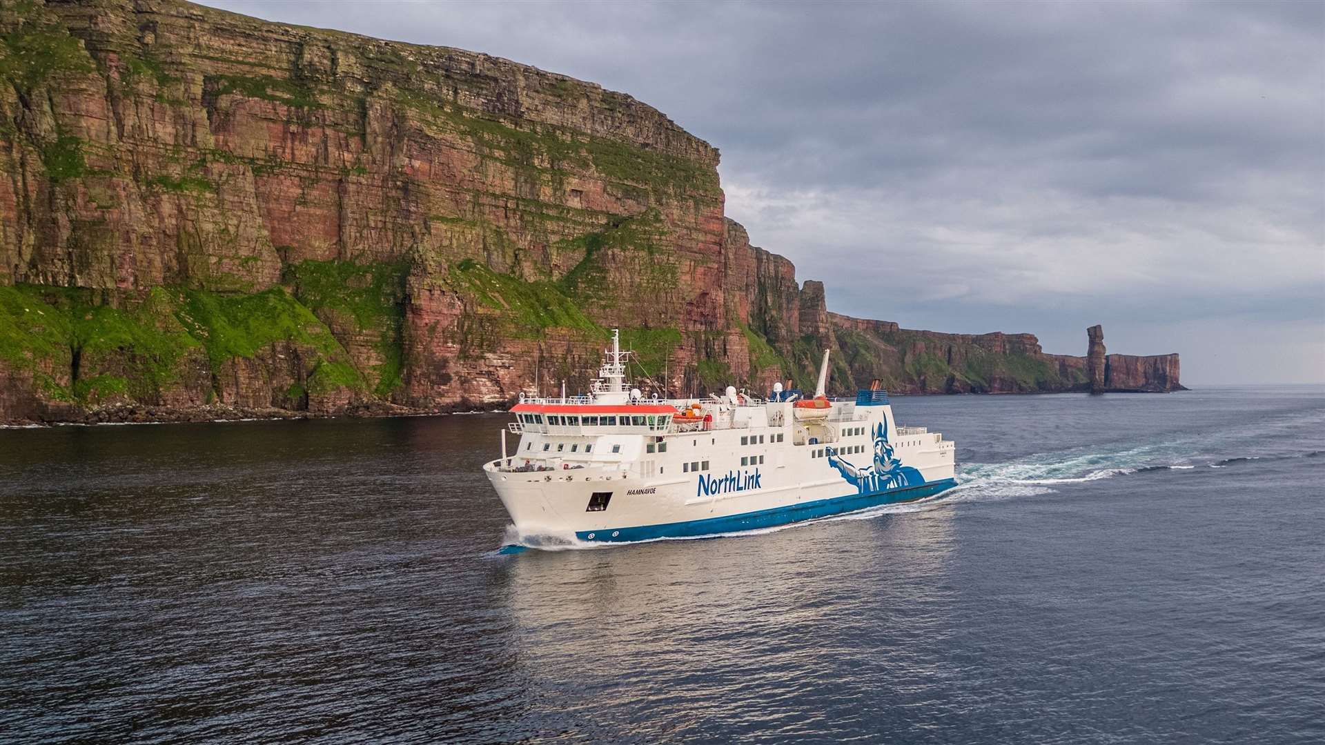 NorthLink Ferries’ MV Hamnavoe sailing past the Old Man of Hoy. Picture: NorthLink Ferries