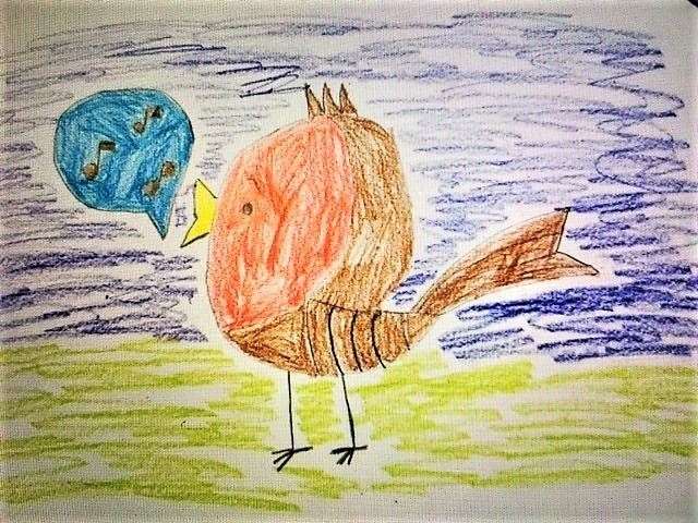This vibrant singing robin was drawn by six-year-old Kalia Miller.