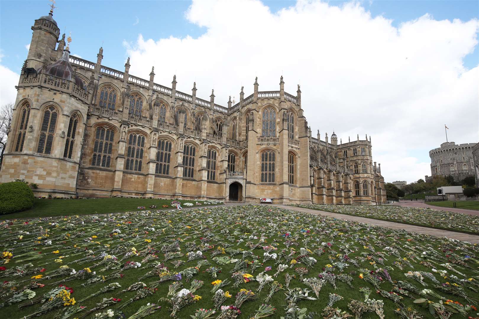 Flowers outside St George’s Chapel where the service is being held (Steve Parsons/PA)