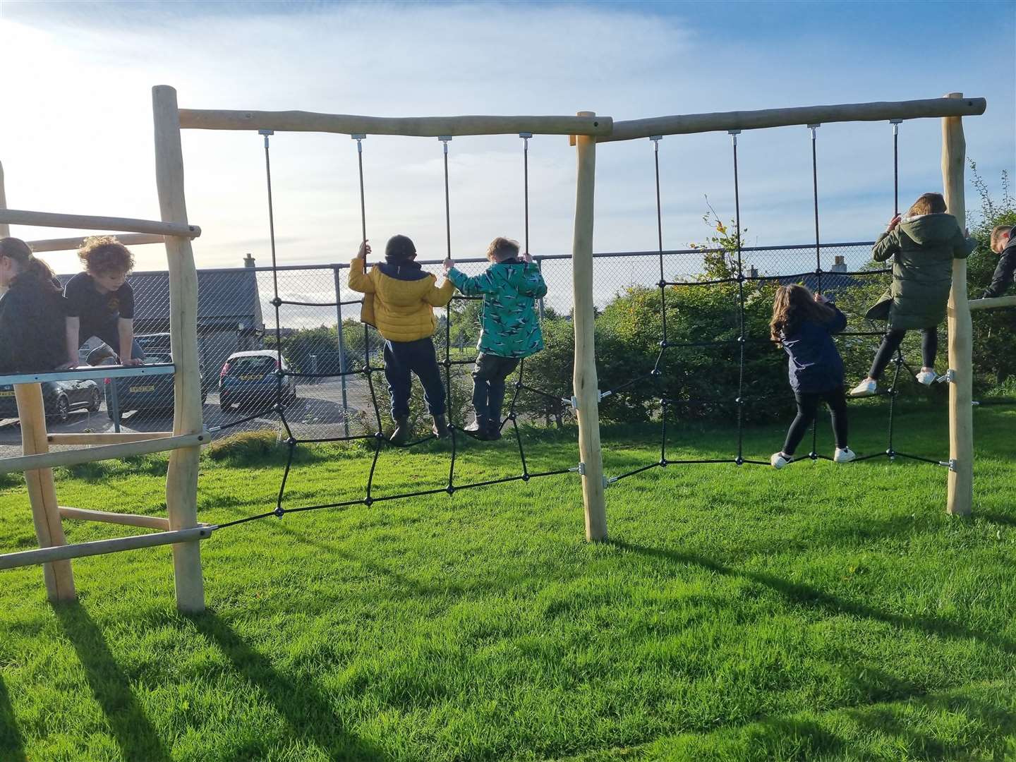 Pupils at Halkirk Primary School enjoy a turn on the new trim trail.
