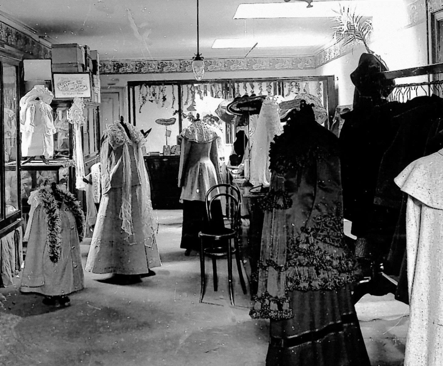 A display area in the premises of G D Robertson, draper, 20 Bridge Street, Wick. The shop was later taken over by William G Mowat, Wick’s former provost.