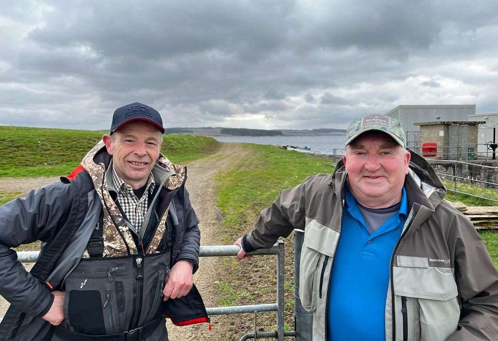 Winner Toby Bracey (left) with Tony Chalmers who had the best fish of the day at Loch Calder.