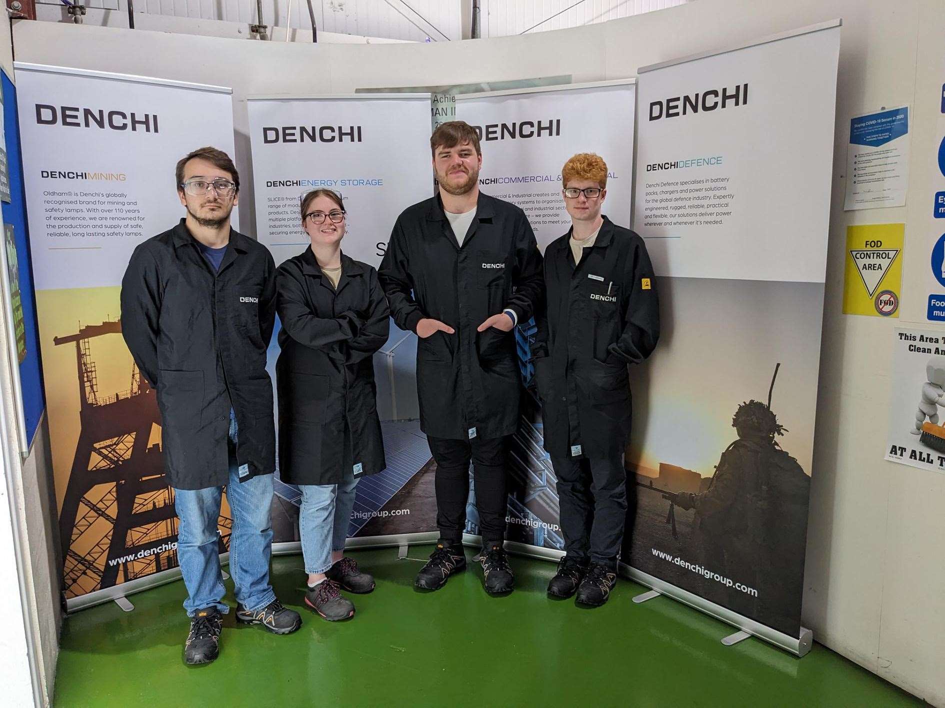 Four students are on placement at the Denchi battery firm in Thurso. They are from left: Aaron, Charlotte, Jason and Finlay