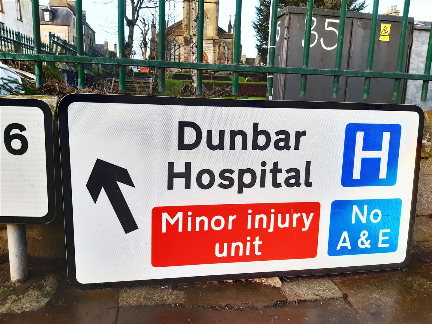 A sign for the Dunbar MIU in Sir John's Square, Thurso. Unlike those near the hospital itself, this one had not been covered up.