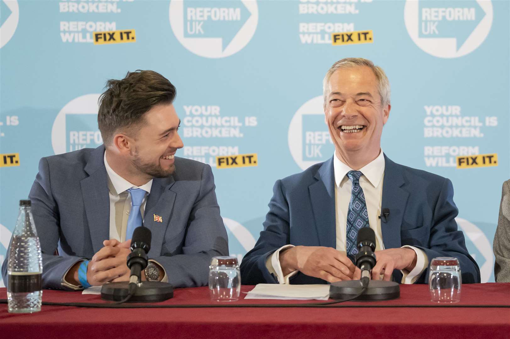 Reform UK leader Nigel Farage with his party’s candidate for the mayor of Doncaster Alexander Jones (Danny Lawson/PA)