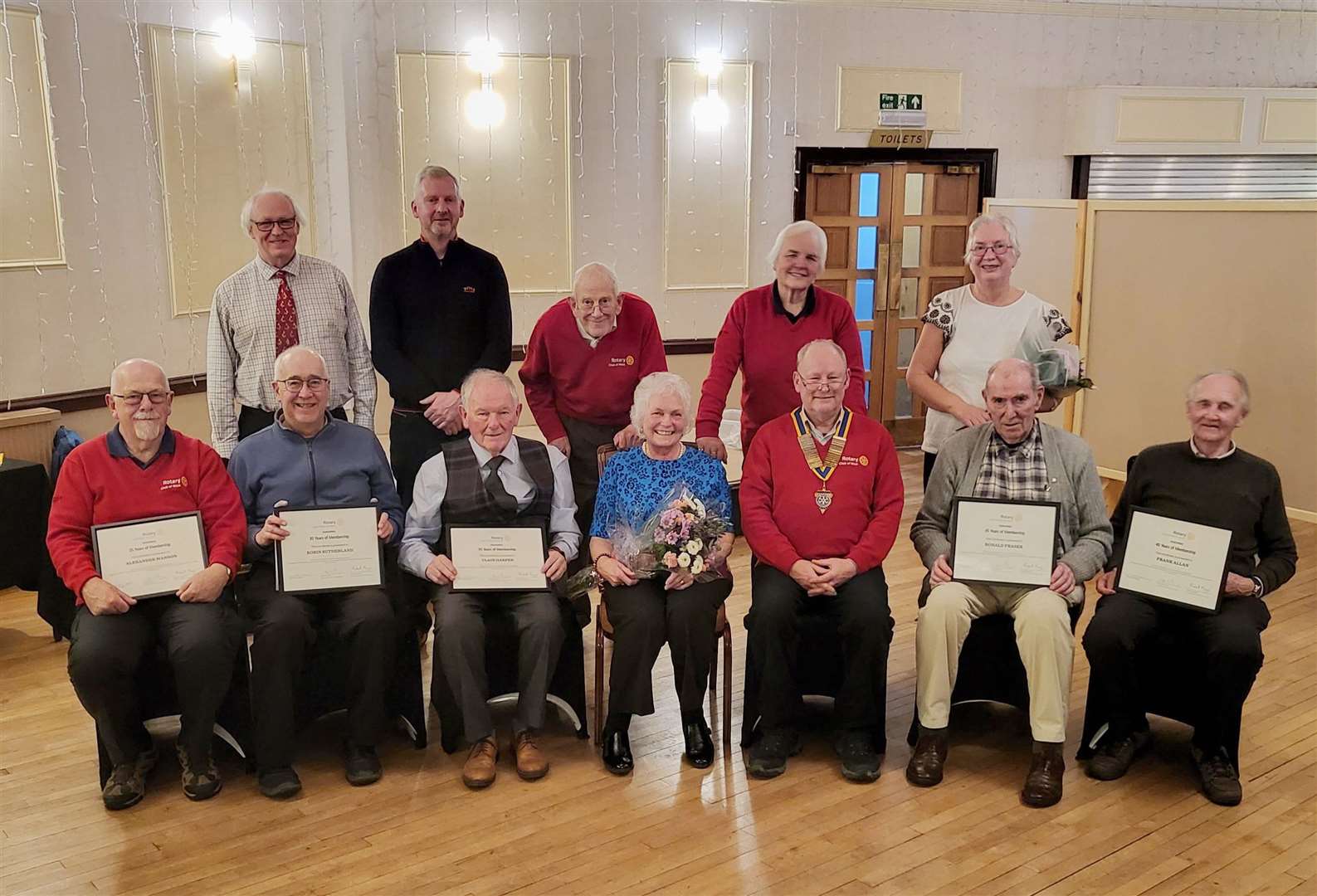 Front row, from left: Sandy Manson, Rob Sutherland, Clair Harper, Maura Gunn, Kevin McDonald (club president), Ronnie Fraser and Frank Allan. Back row: Murray Lamont, James Innes, Richard Stanley, Jan Banks and Susan Manson.