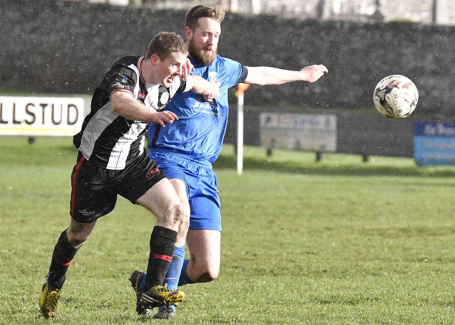 Wick Academy's Davie Allan and Strathspey Thistle's Chris Innes battle for possession when the teams last met – a 2-1 win for the Scorries at Harmsworth Park in March last year. Picture: Mel Roger