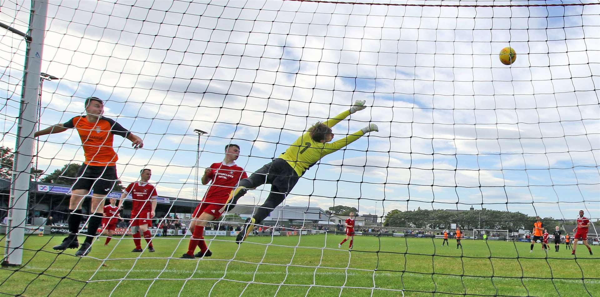 Wick Groats keeper Kieran Macleod at full stretch as a shot goes wide in last season's Highland Amateur Cup final at Harmsworth Park. Avoch won 1-0. Picture: James Gunn