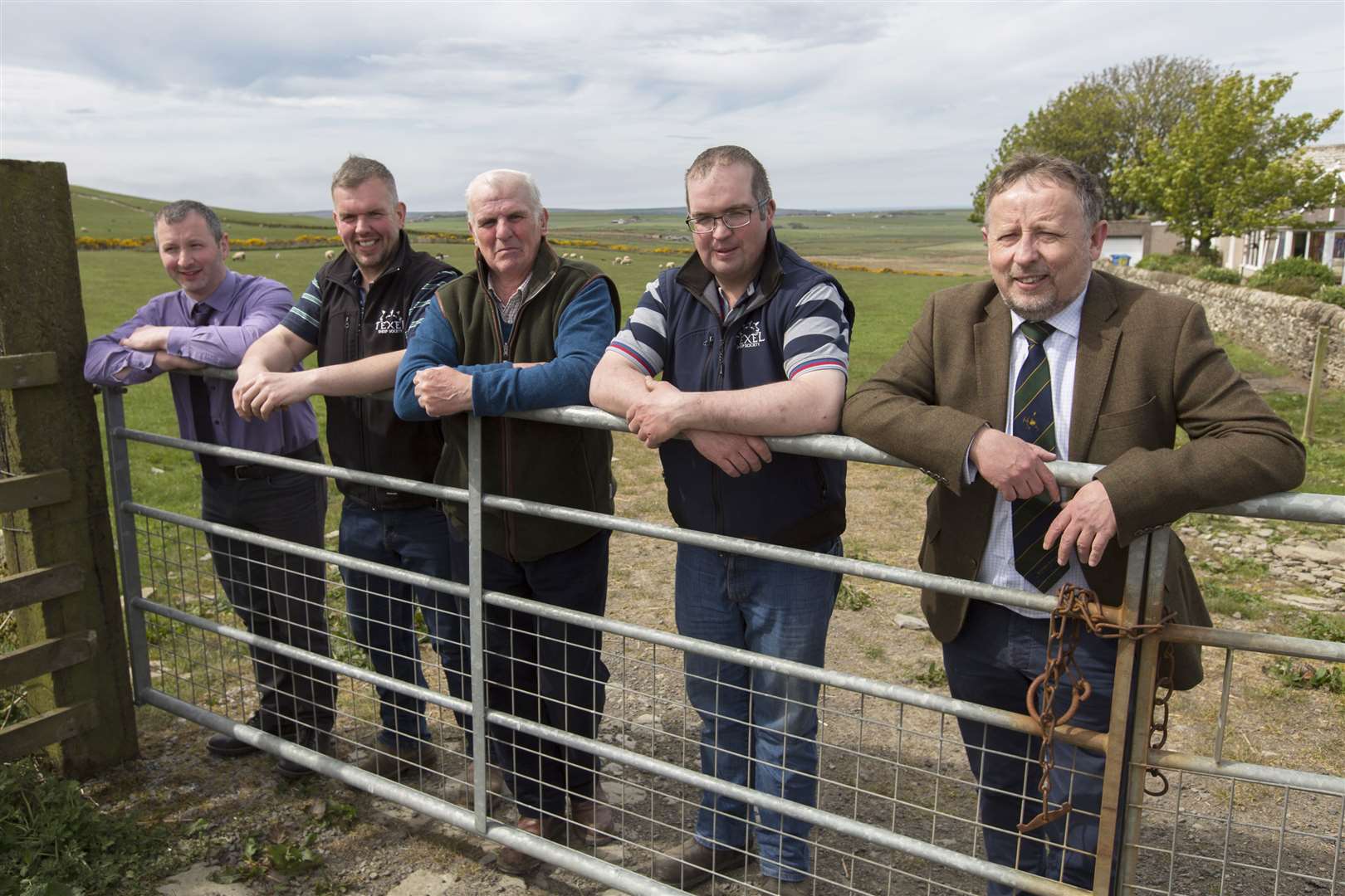 Kenneth Sutherland (centre), with his sons, Kenneth jnr (centre, left) and Stephen (centre, right), along with NSA Highland Sheep event chairman Willie Budge (left) and organiser Euan Emslie. Picture: Robert MacDonald / Northern Studios