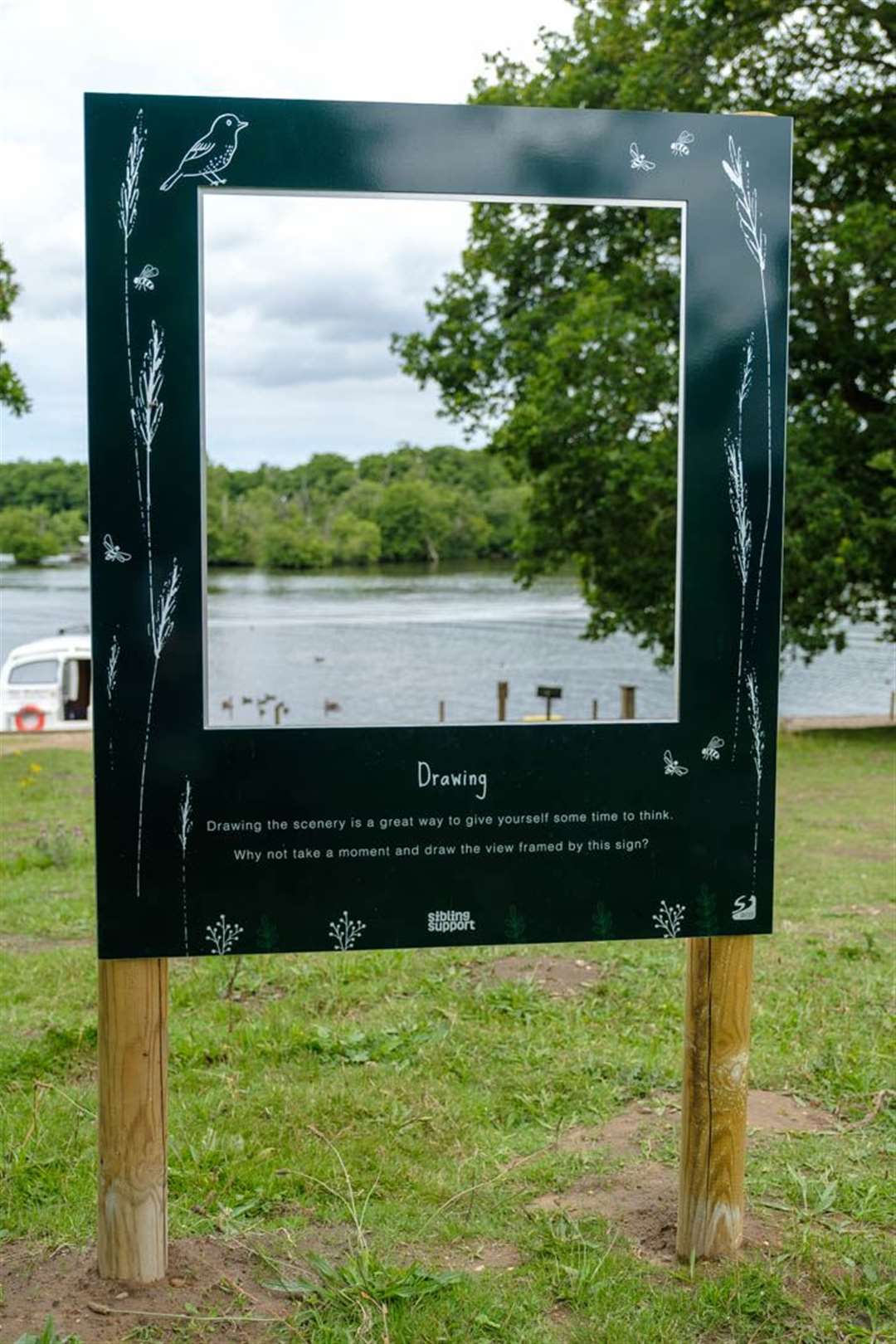 A sign on the mindfulness walking trail at Salhouse Broad, Norfolk (Sibling Support/PA)