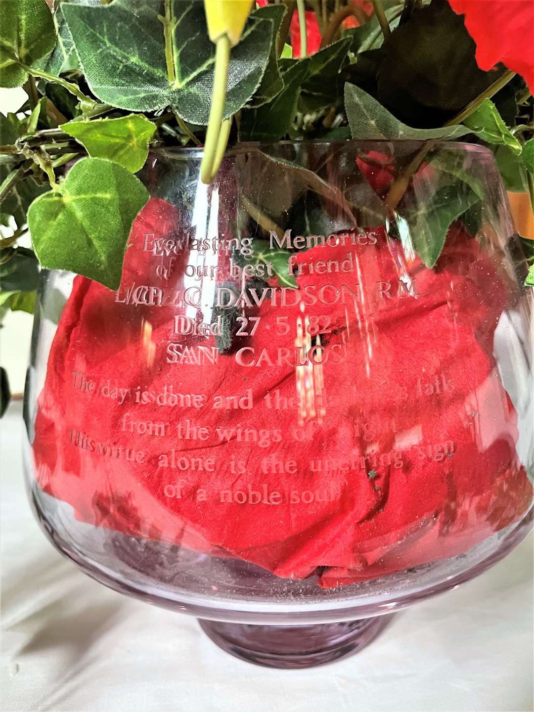 The words engraved on the Caithness Glass bowl