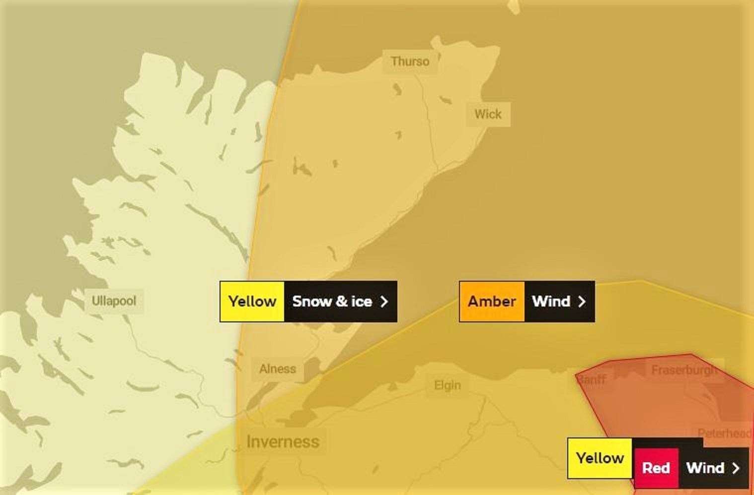An amber warning was issued by the Met Office for northern and eastern Scotland.
