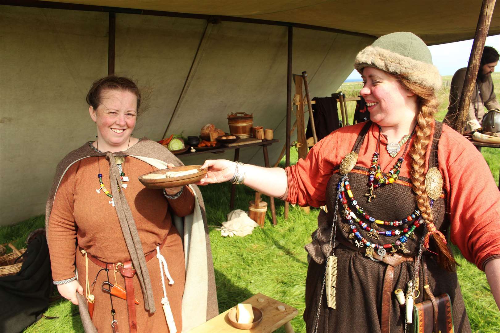 Rania and Freydis from Glasgow Vikings preparing a Norse-style meal. Picture: Alan Hendry