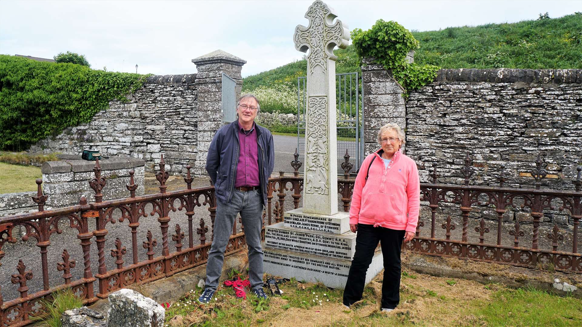 David Impey with his wife Judith at the site of Lord Horne's grave in Wick. The WWI general was David's great grandfather. Picture: DGS