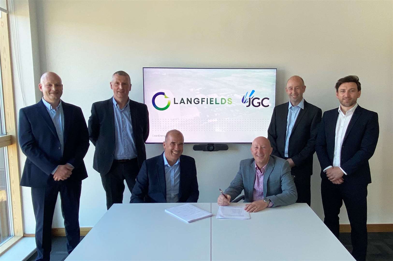 From left: John Campbell (JGC technical director), Stephen Sutherland (JGC operations director), Neil Yates (Langfields group managing director), Will Campbell (JGC managing director), Robbie Campbell (JGC engineering director) and Gary McGarrity (Langfields group financial director).