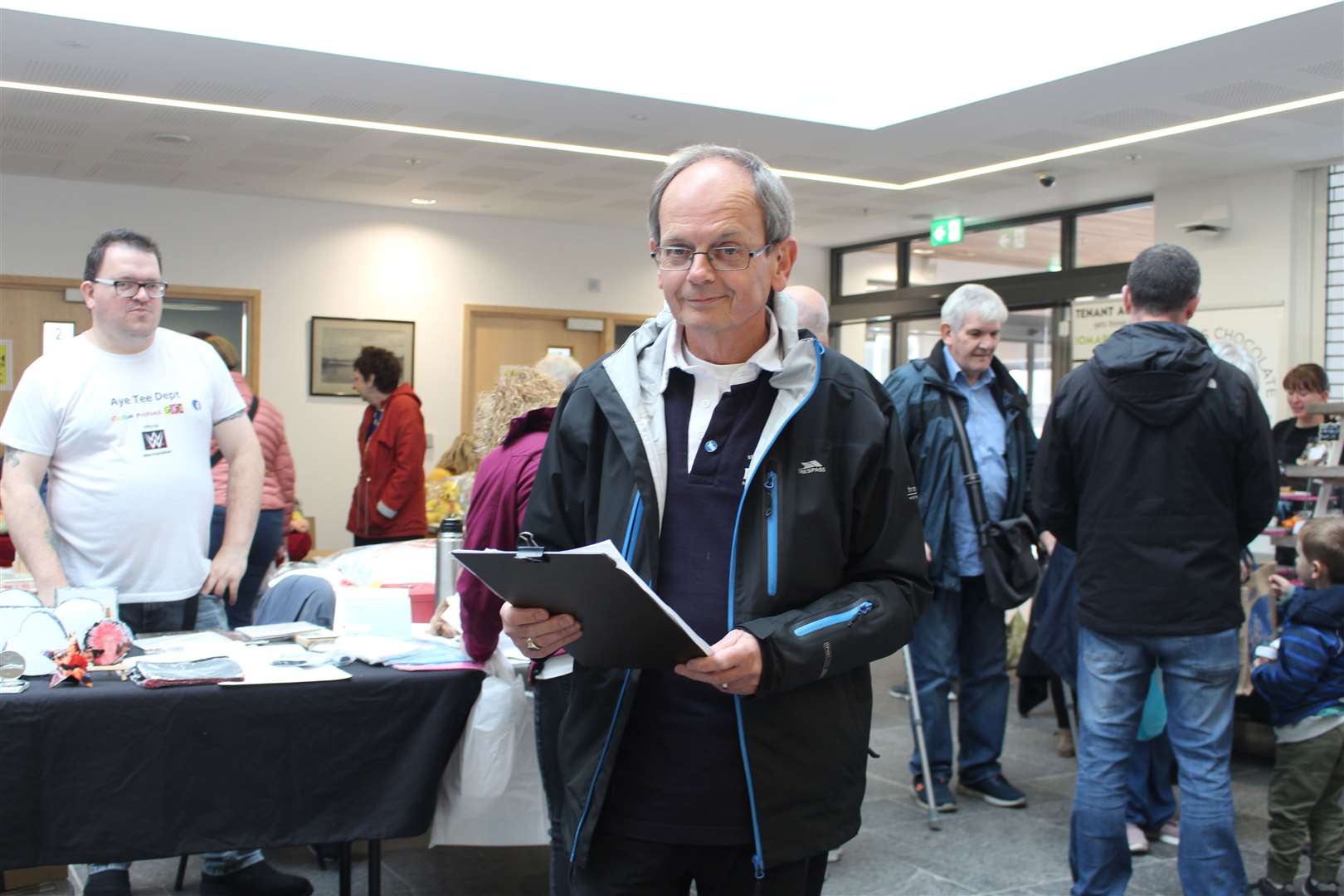 Community council secretary John Bogle at the second of the indoor markets last weekend.