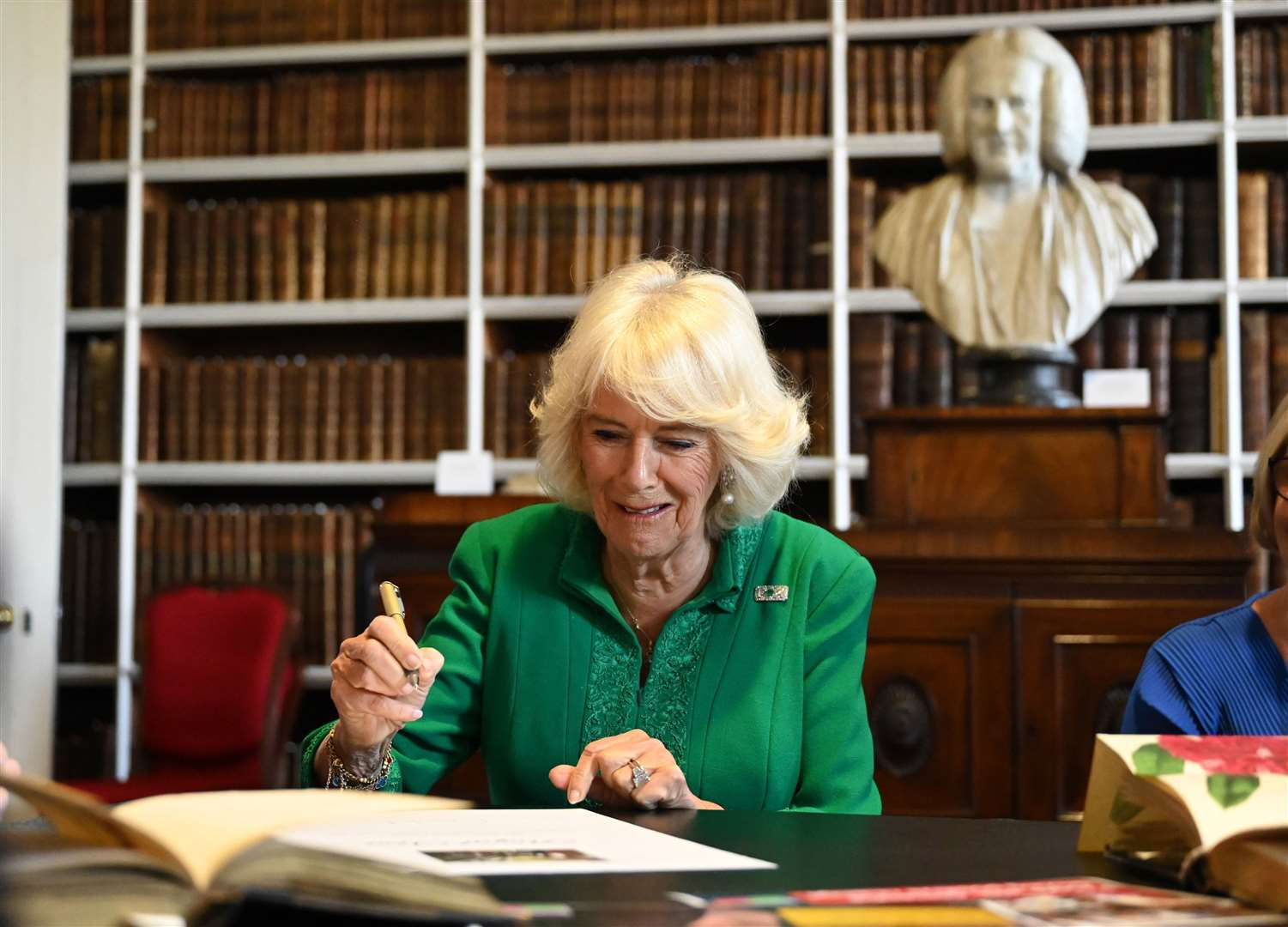 Camilla during a visit to Robinson Library (Michael Cooper/PA)
