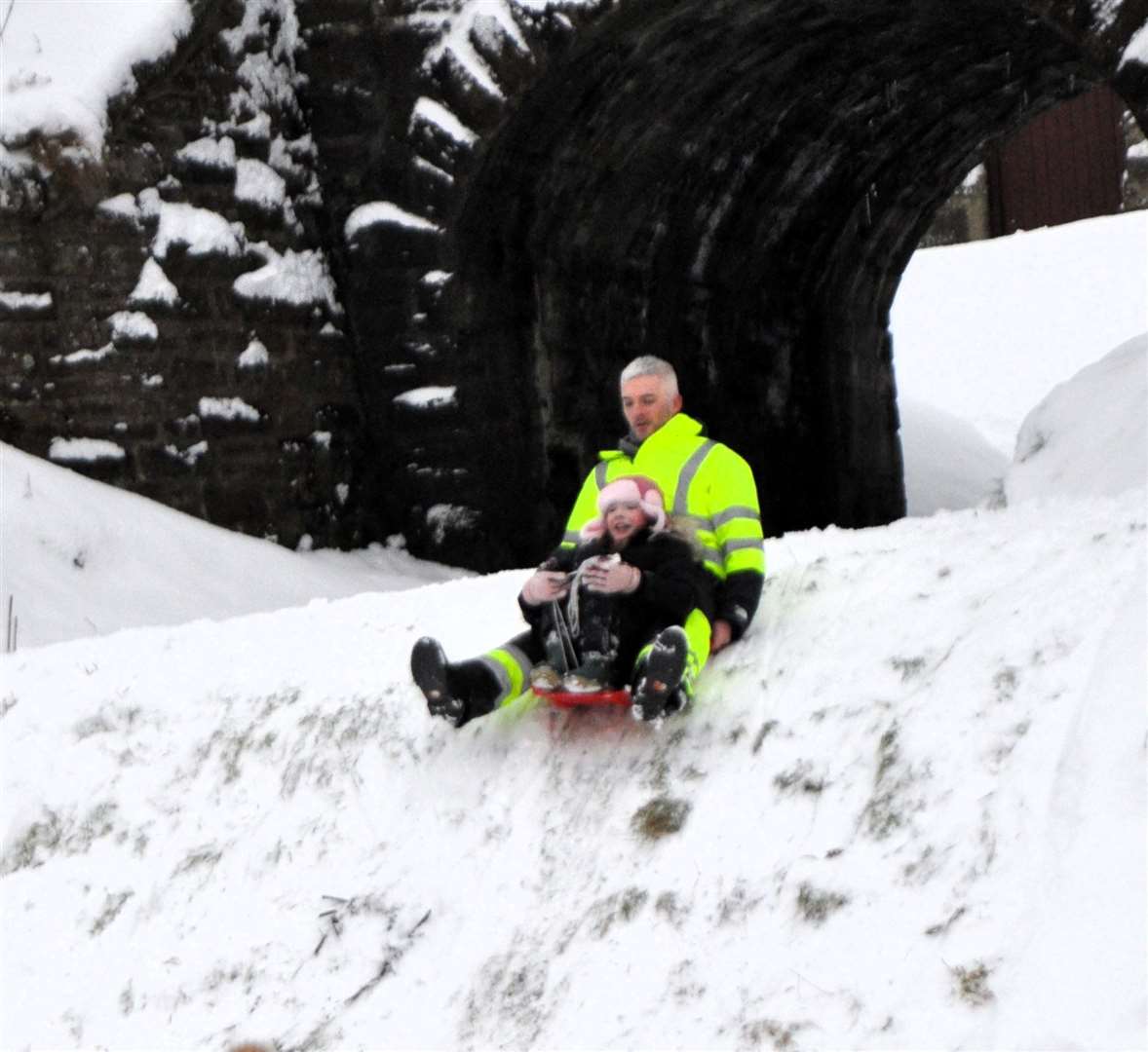 Sledging at Wick riverside this week. Picture: Noel Donaldson