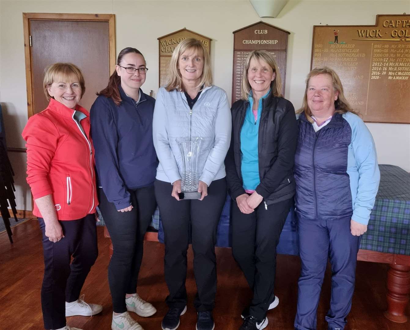 Americas Cup winners from Reay Golf Club – Alison Ross, Sarah Meiklejohn, Carol Paterson, Pam Bain and Jacqui Greig. Mollie O’Brien was also in the team.