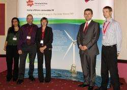 Moray Offshore Renewables Ltd recently gave a presentation in Wick on its plans to install up to 300 turbines in water about 13 miles off Lybster. Our picture shows members of the MORL team beside one of the presentation boards which were on view in Macka