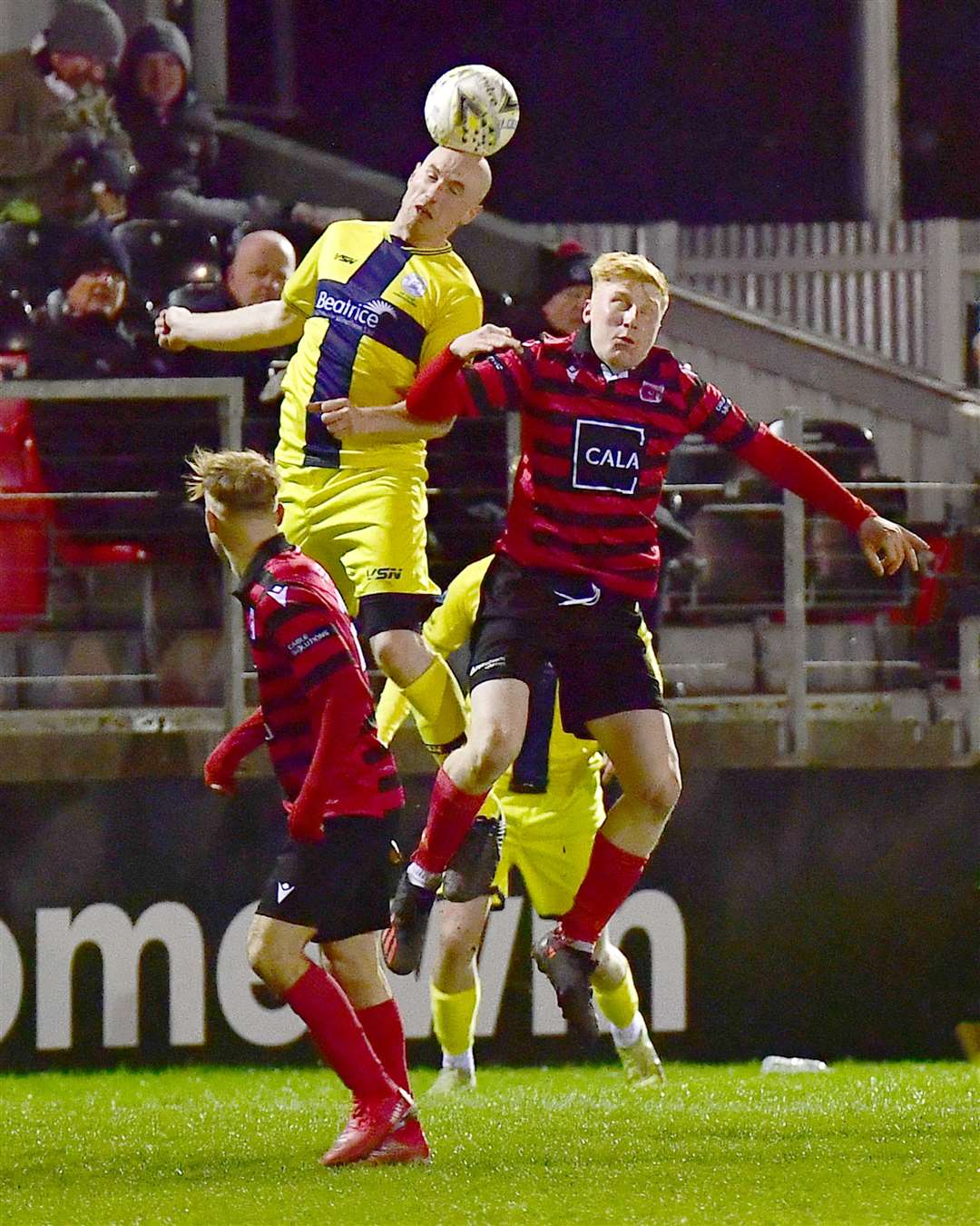 Gary Weir beats Inverurie's David Wilson to a high ball. Picture: Mel Roger