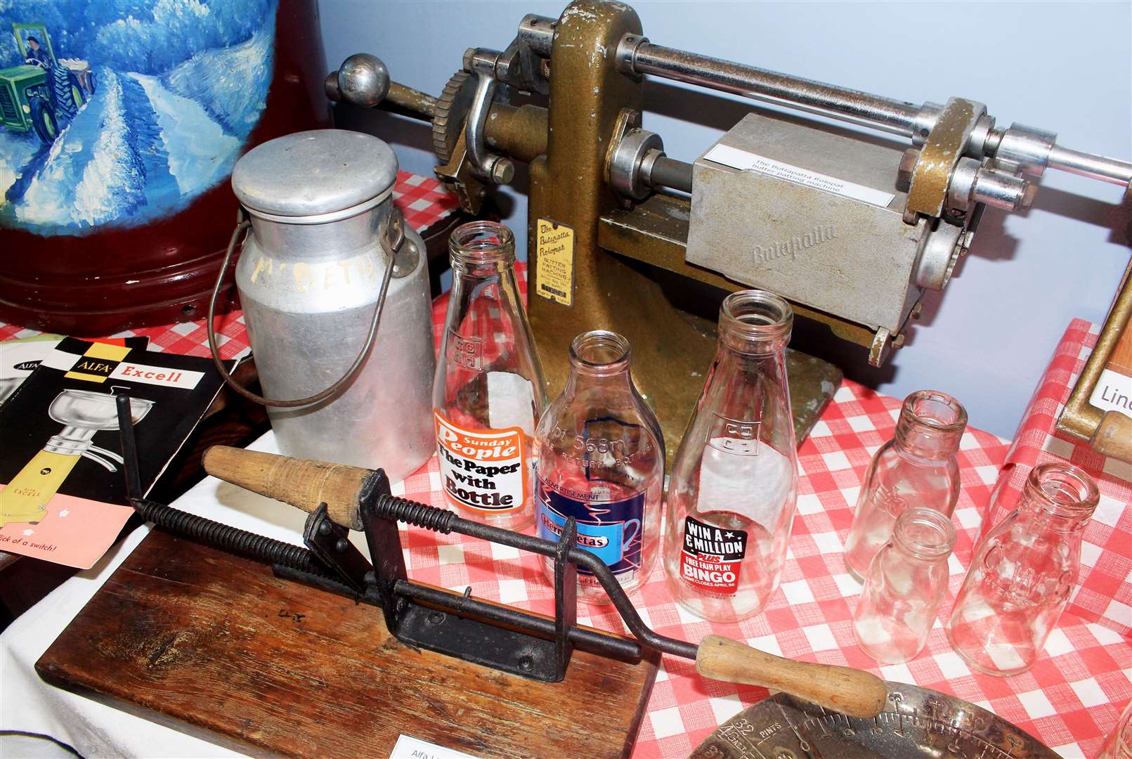 Milk bottles and other dairy-related items on display. Picture: Alan Hendry