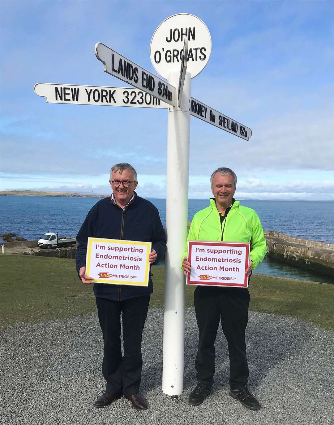 MP Jamie Stone (left) and local council candidate and chairman of CHAT Ron Gunn supported the Endo March event at John O'Groats.