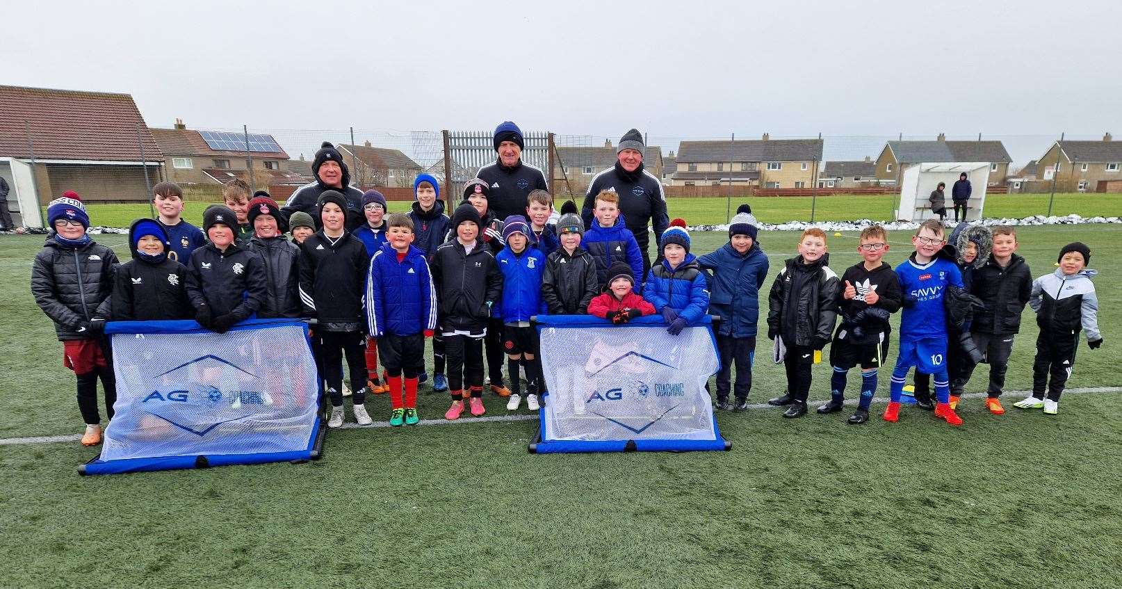 Children in the 5-10 group who took part in the AG Coaching event with Billy Dodds, Brian Irvine and Duncan Shearer.