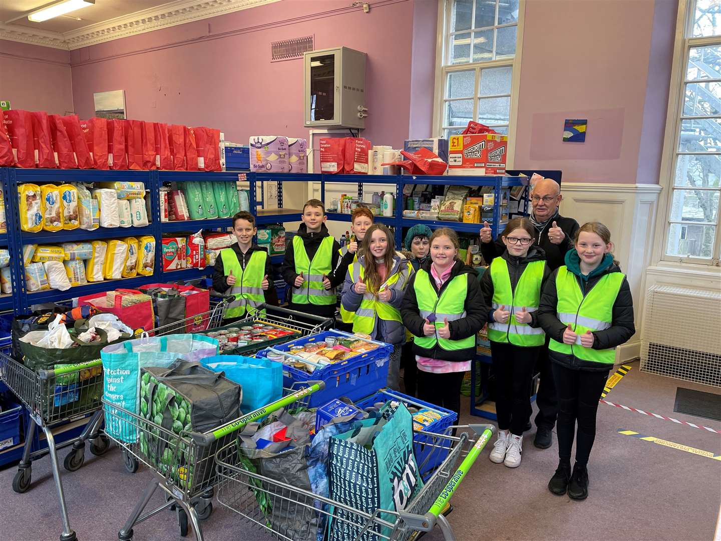 Newton Park Primary pupils during their visit to the Wick branch of Caithness Food Bank.