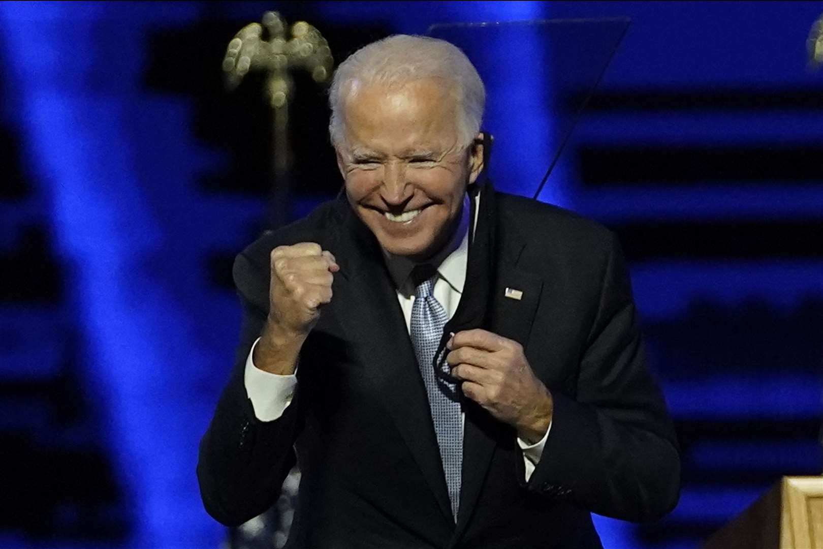 President-elect Joe Biden gestures to supporters (Andrew Harnik/AP)