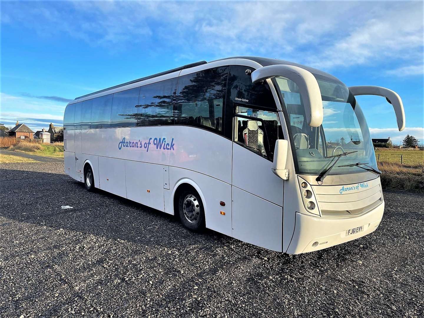 Aaron just purchased this bus and drove it up to Wick from Manchester last week. He says he always buys white buses which makes it easier for the livery to be painted on. Picture: Aaron Wilson
