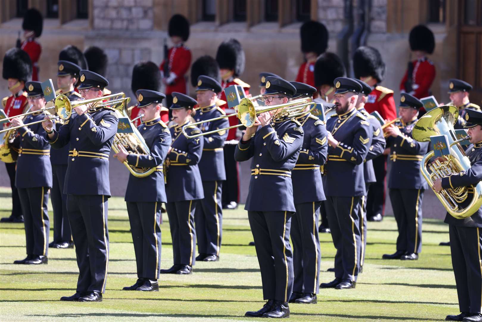 Members of an RAF military band playing in the Quadrangle (Ian Vogler/PA)