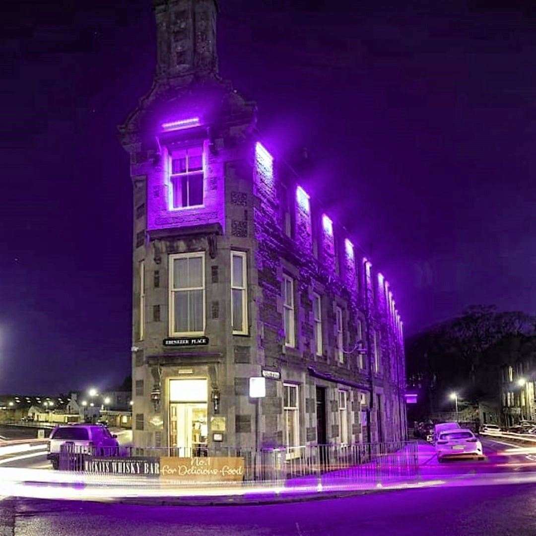 Mackays Hotel in Wick lit up in purple last year to raise awareness for epilepsy. Picture: Mackays Hotel