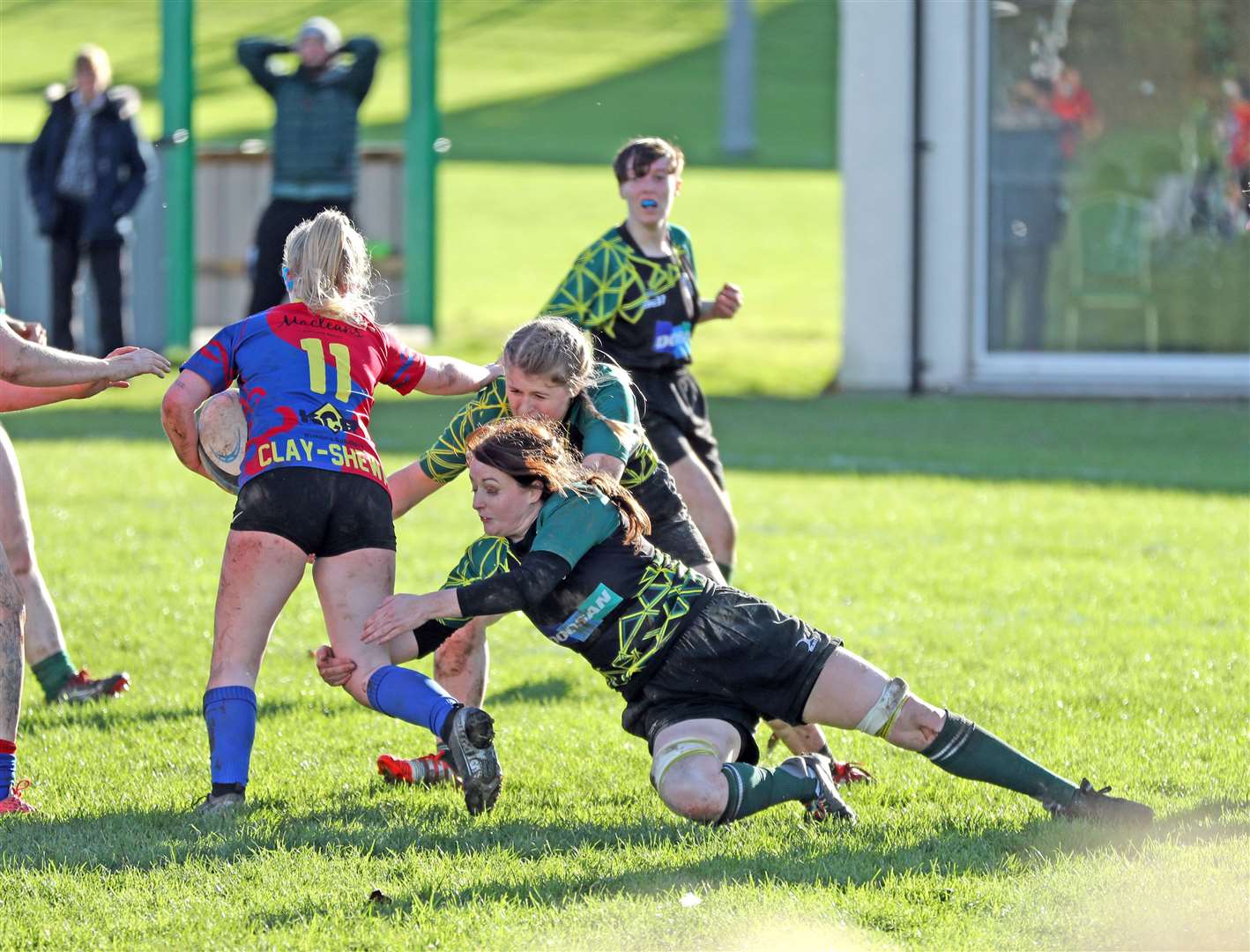 Nicola Mackay and Katie Mackay make a double tackle during the Krakens' recent match against Inverness Craig Dunain. Picture: James Gunn
