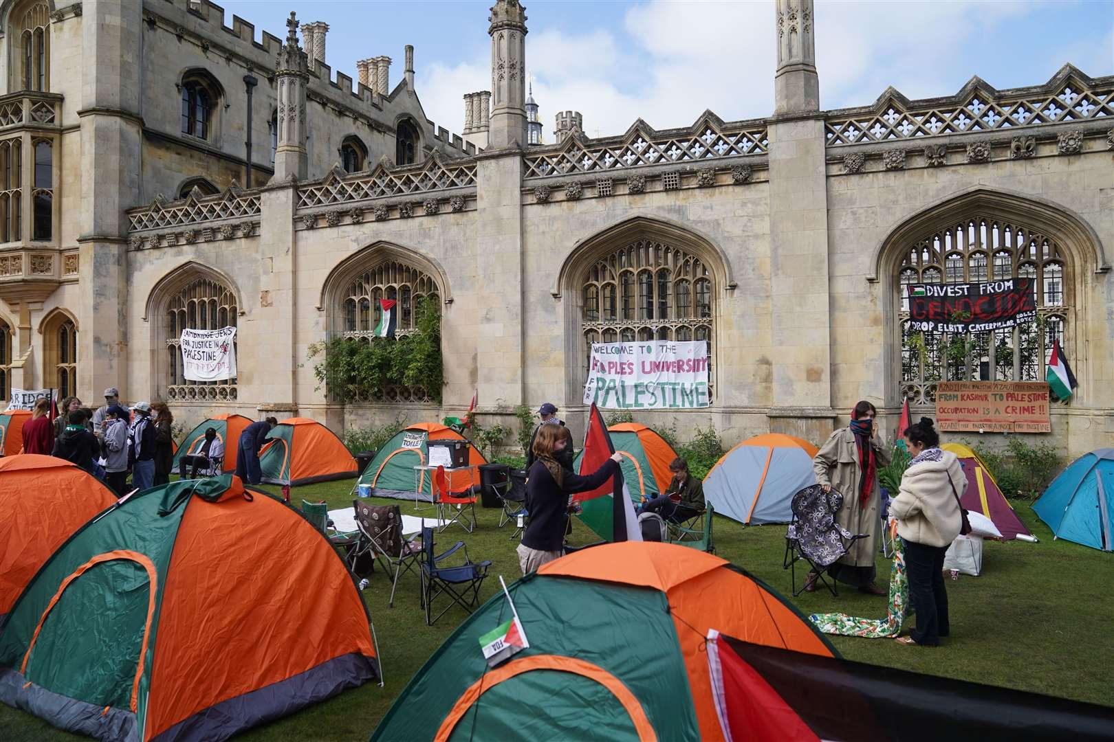 Students at an encampment on the grounds of Cambridge University, protesting against the war in Gaza (Joe Giddens/PA)