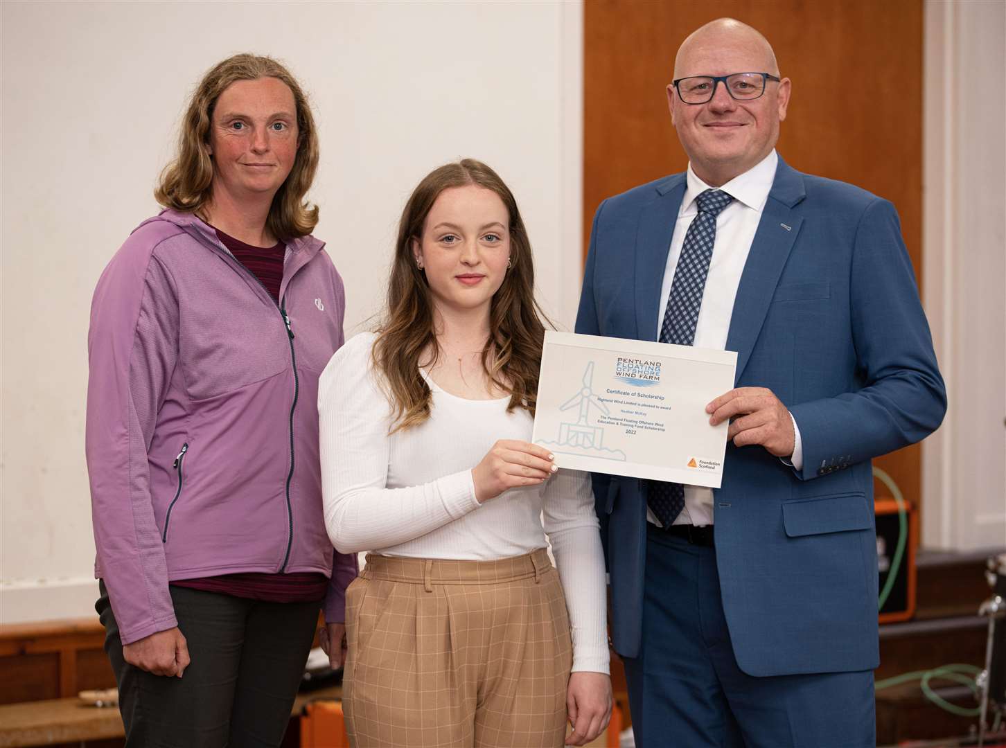 Eilidh Coll (left), from Foundation Scotland, and Anders Galsgaard, of Copenhagen Offshore Partners, with bursary recipient Heather McKay.