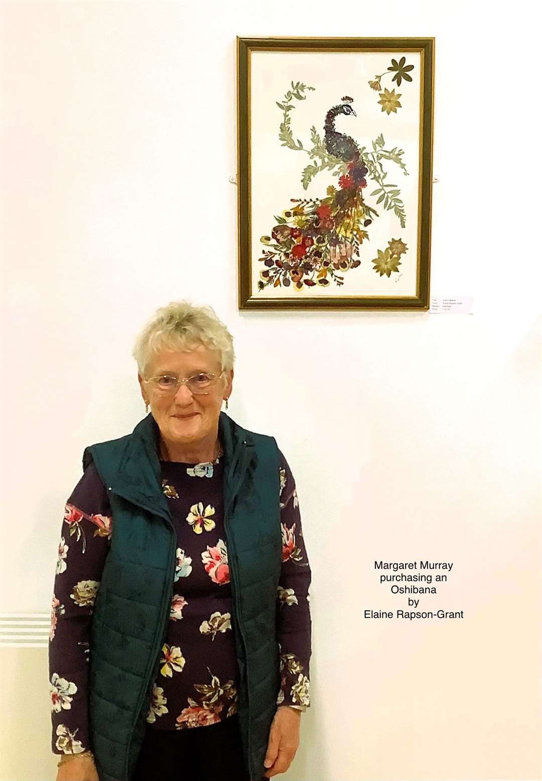 Visitor Margaret Murray purchased this oshibana work by Elaine Rapson-Grant.